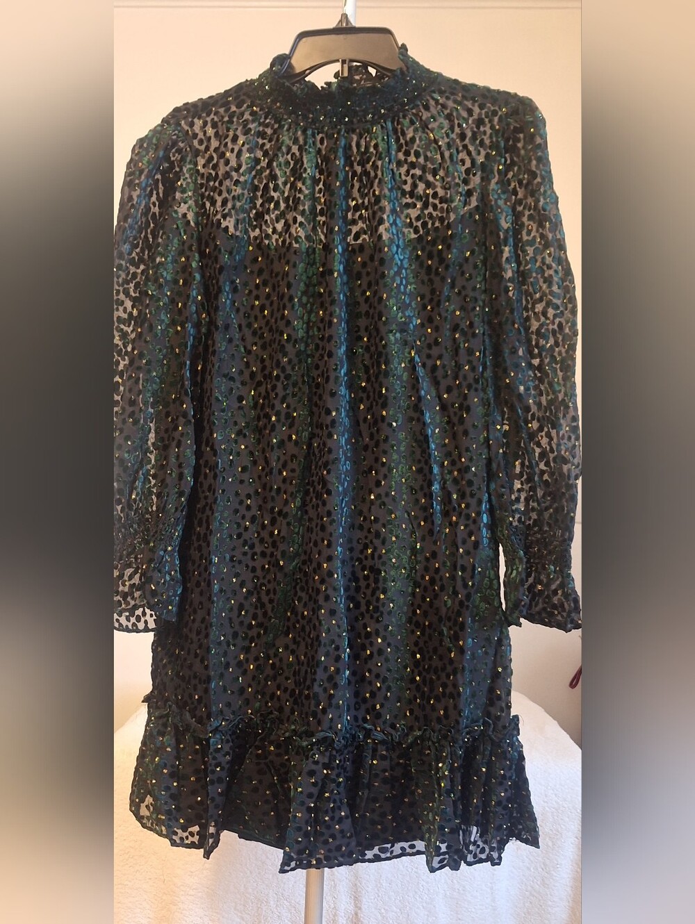 Alex Marie Teal and Black Metallic Dot Dress